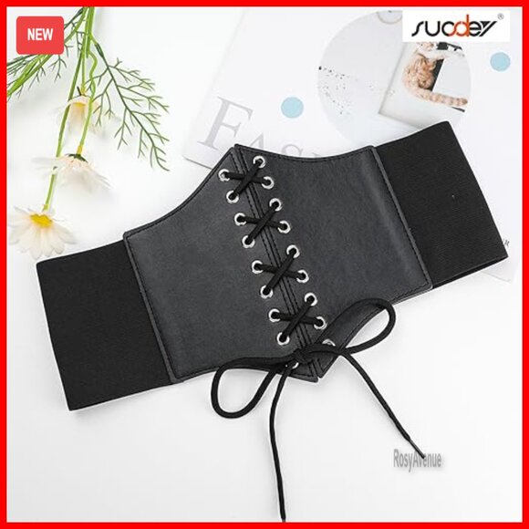 Lace-Up Corset Belt Faux Leather Elastic Waspie Waist Belt XS